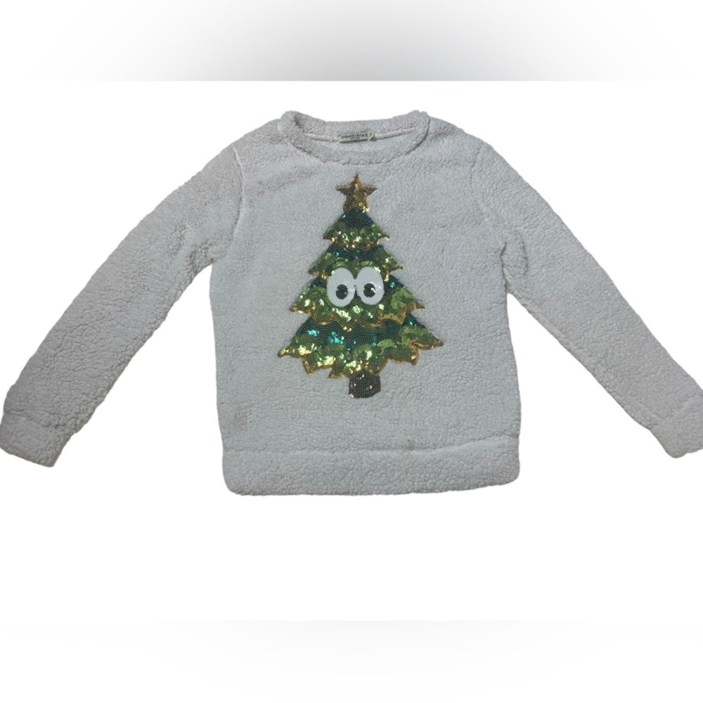Off white Christmas sweater.  Glitzy!  Good condition!  Fleece